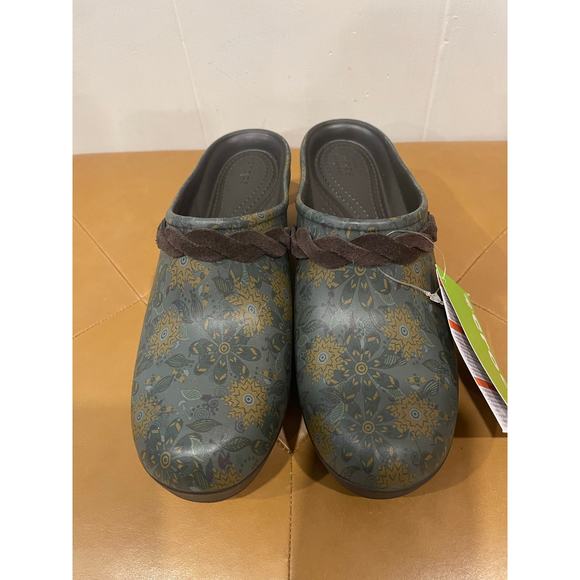 Crocs cobbler clogs Sarah Graphic Brown Boho Floral Leather detail Womens Size 8 - Picture 4 of 9